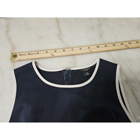 Ann Taylor Factory Dress👗Navy Blue, White Stitching, Sleeveless 0P Petite - Picture 6 of 8